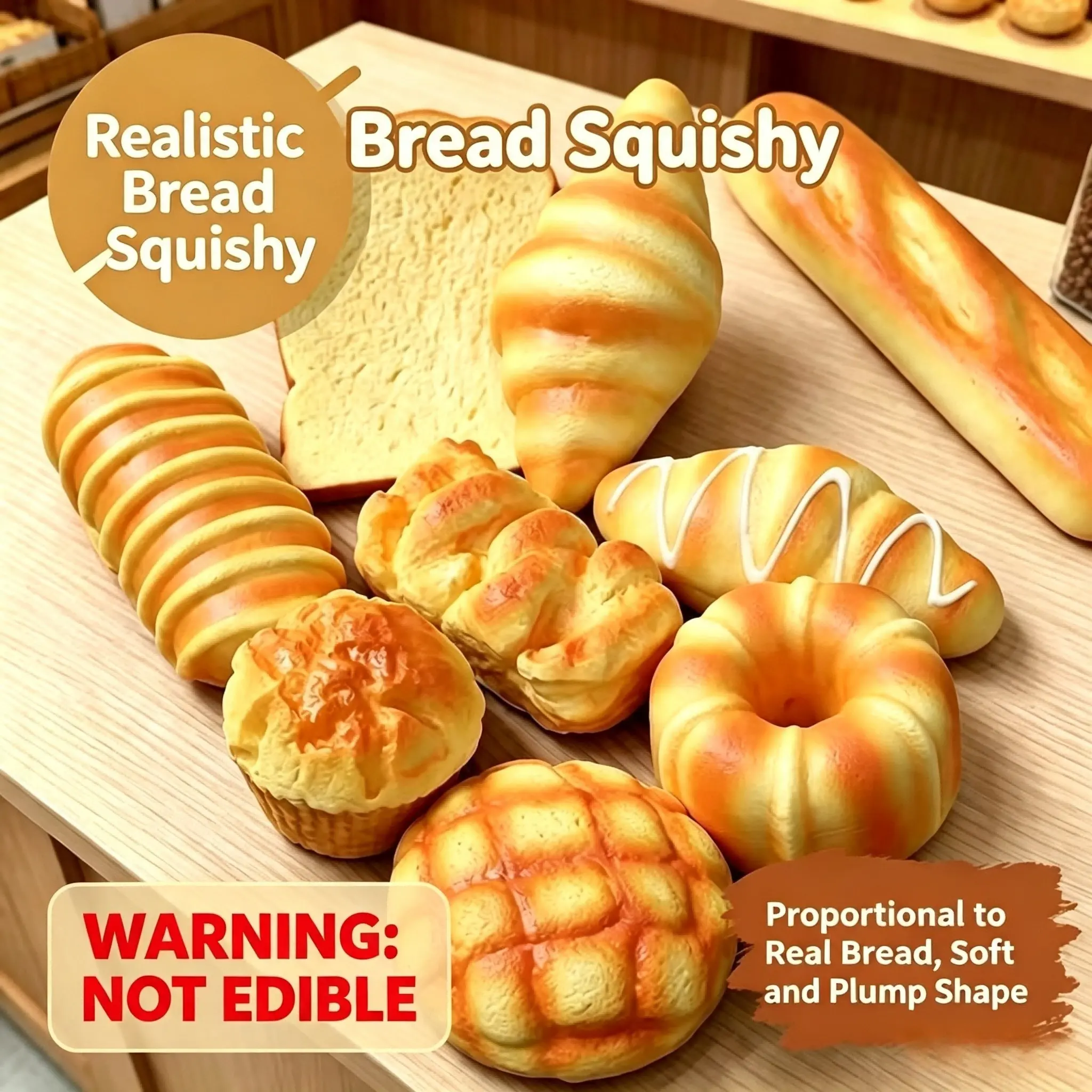 Realistic Bread Squeeze Toy Set, Slow Rebound Soft Toy for Stress Relief, Ideal for Adults and Kids, Perfect for Food Photography Scenes