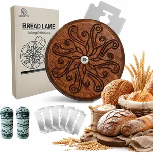 Sourdough Scoring Tool with Premium Wooden Handle, Professional Bread Lame for Homemade Artisan Bread Baking, 5 Blades Baking Gifts for Home Bakers