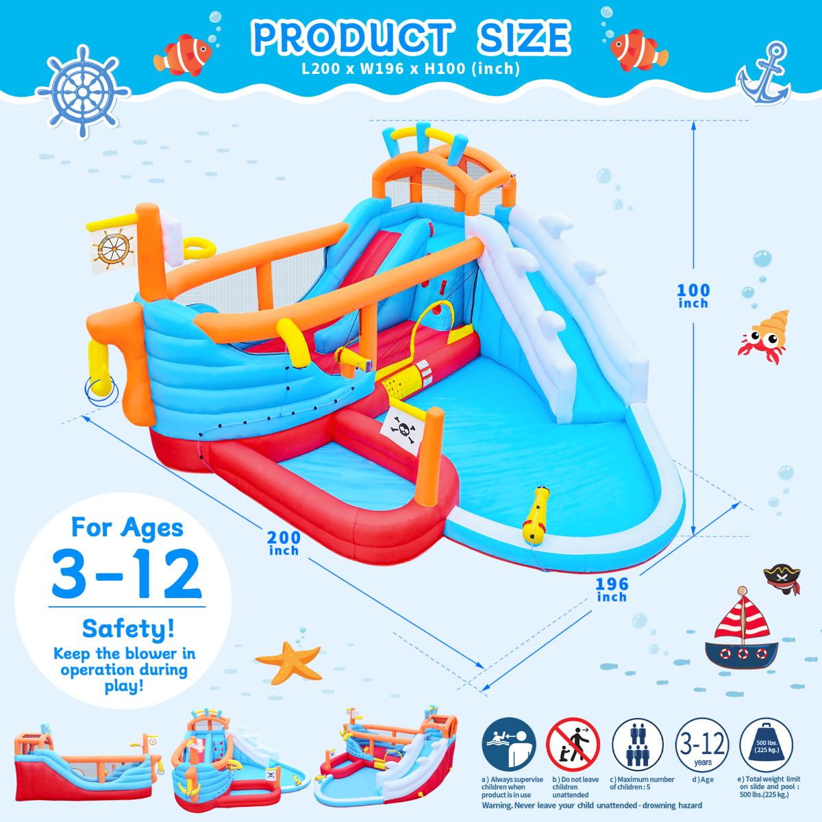 Aobtkel,9 in1 Inflatable slide water park bouncing house outdoor Soccer garden bouncer with Splash pool & Water gun & Climbing wall & Basketball & Football,Inflatable Water Slide With Air Blower, Inflatable Mighty Bounce, Mega Water Park Bouncy Cast