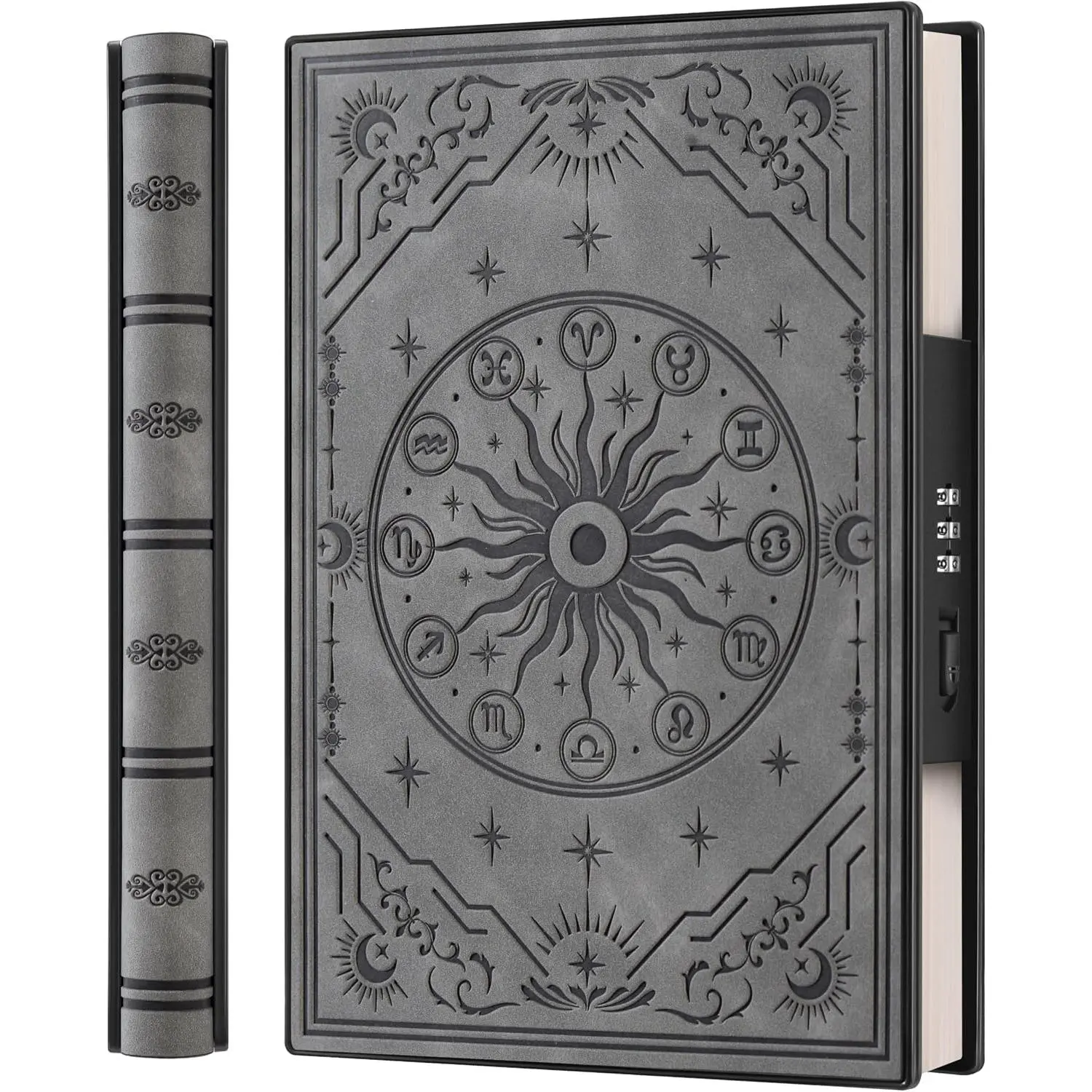 Locking Journal for Women & Men – Soft Leather Diary with Password Lock, 220 Pages Thick Paper (100gsm), Private Writing Notebook, Gray (5.9” x 8.5”)