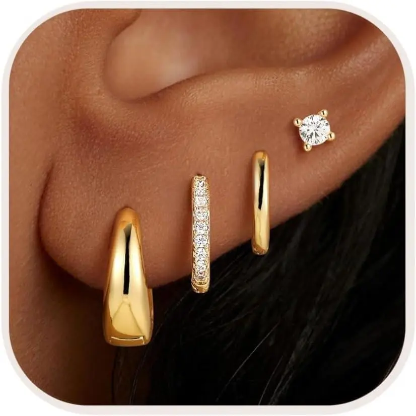 Hoop Earrings for Woen Teen Girls,  Earrings | Dainty 14K Real  Plated Earring Set for  Ears,  Non-Tarnish, Lightweight & Cofy,  Gifts