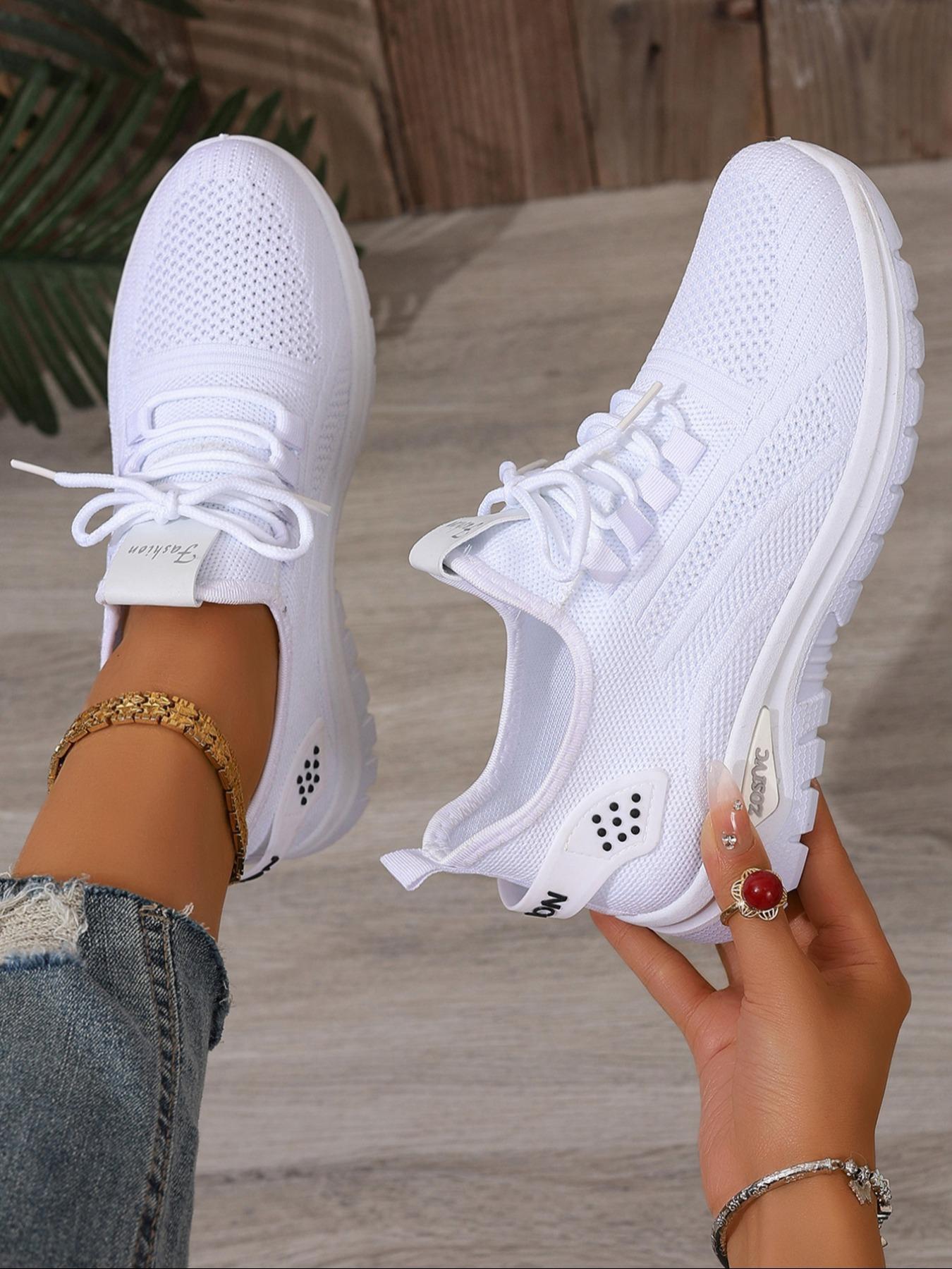 Women's Plus Size Solid Color Casual Lightweight Sneakers, Low Top Sports Shoes for Travel, Outdoor Running, Gym and Walking