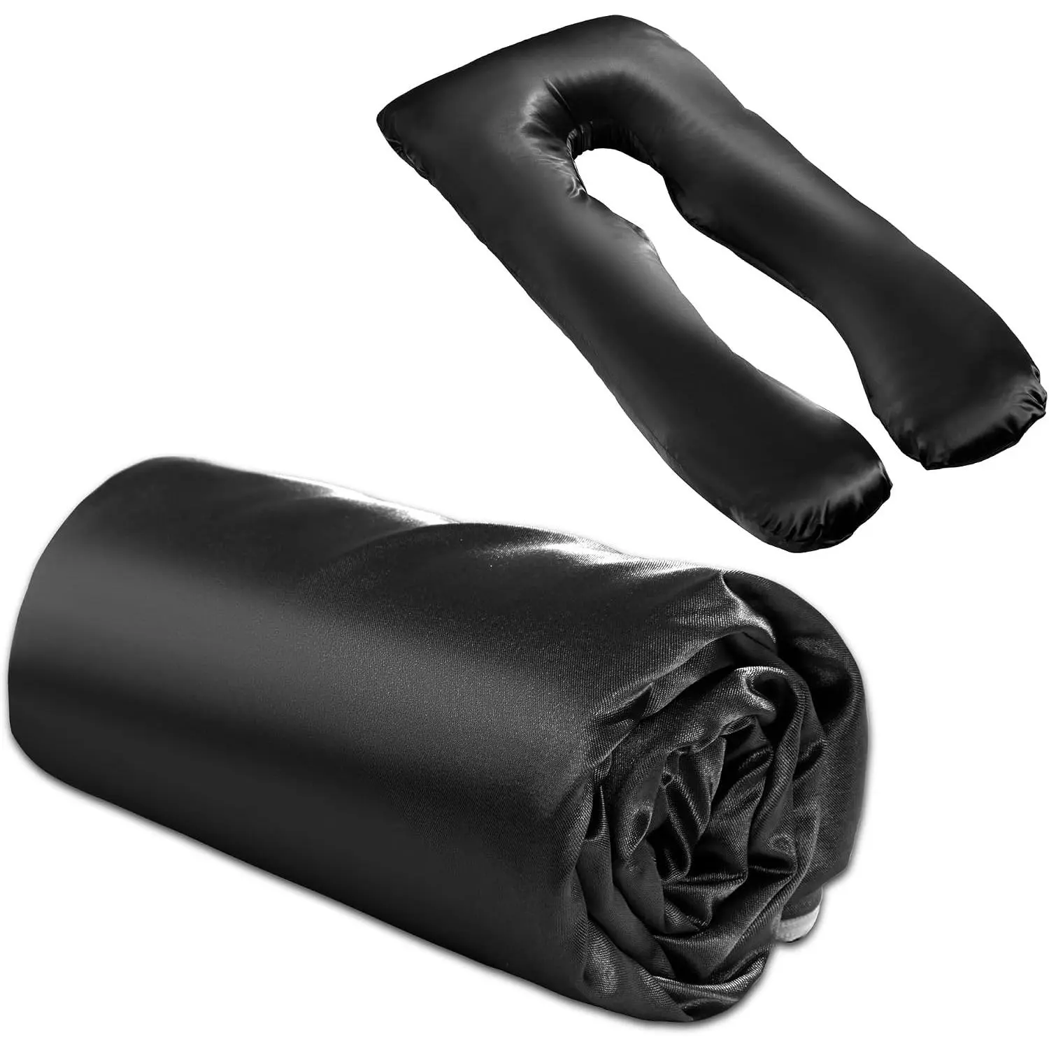 Silky Satin Pregnancy Pillow Cover (ONLY Pillowcase), U Shaped Luxurious Smooth Maternity Pillow Cover, Soft & Breathable Large Pillow Protector with Hidden Zip for Side Sleeper, Black