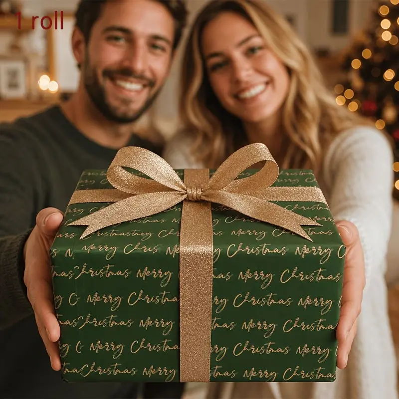 Classic Background Christmas Gift Wrap Paper Roll, Thick Premium Merry Christmas Packaging, Winter Party DIY Gift Box, 43x300cm