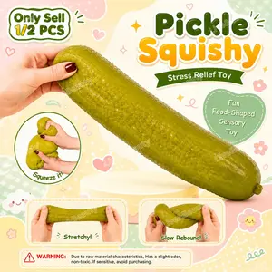1/2PCS Realistic Pickle Stress Relief Toy, Stretchy Slow Rebound Fidget Toy, Flexible Rubber Anxiety Relief Hand Toy, Funny Food-Shaped Sensory Toy, Unique Party Favor for Adults