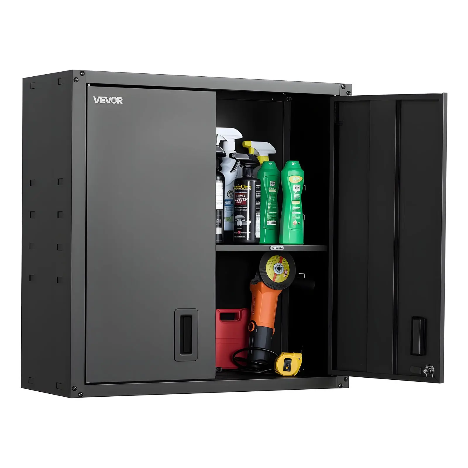 【DealsForYouDays】VEVOR Metal Floating Wall Cabinet, 30x12.2x30", Steel Floating Mount Storage Cabinet with Locking Doors, Adjustable Shelf, for Garage, Basement, Requires Setup, Black