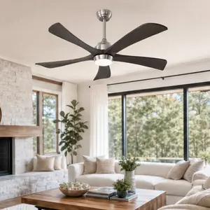 ARCH 52 Inch Ceiling Fan with Lights Remote Control, 3 Solid Wood Blades, Quiet DC Motor, 6 Speeds, Reversible, Nickel Finish, Metal & Wood, for Living Room Bedroom Patio Office Indoor Use, Nickel Color Options, Metal & Wood Material
