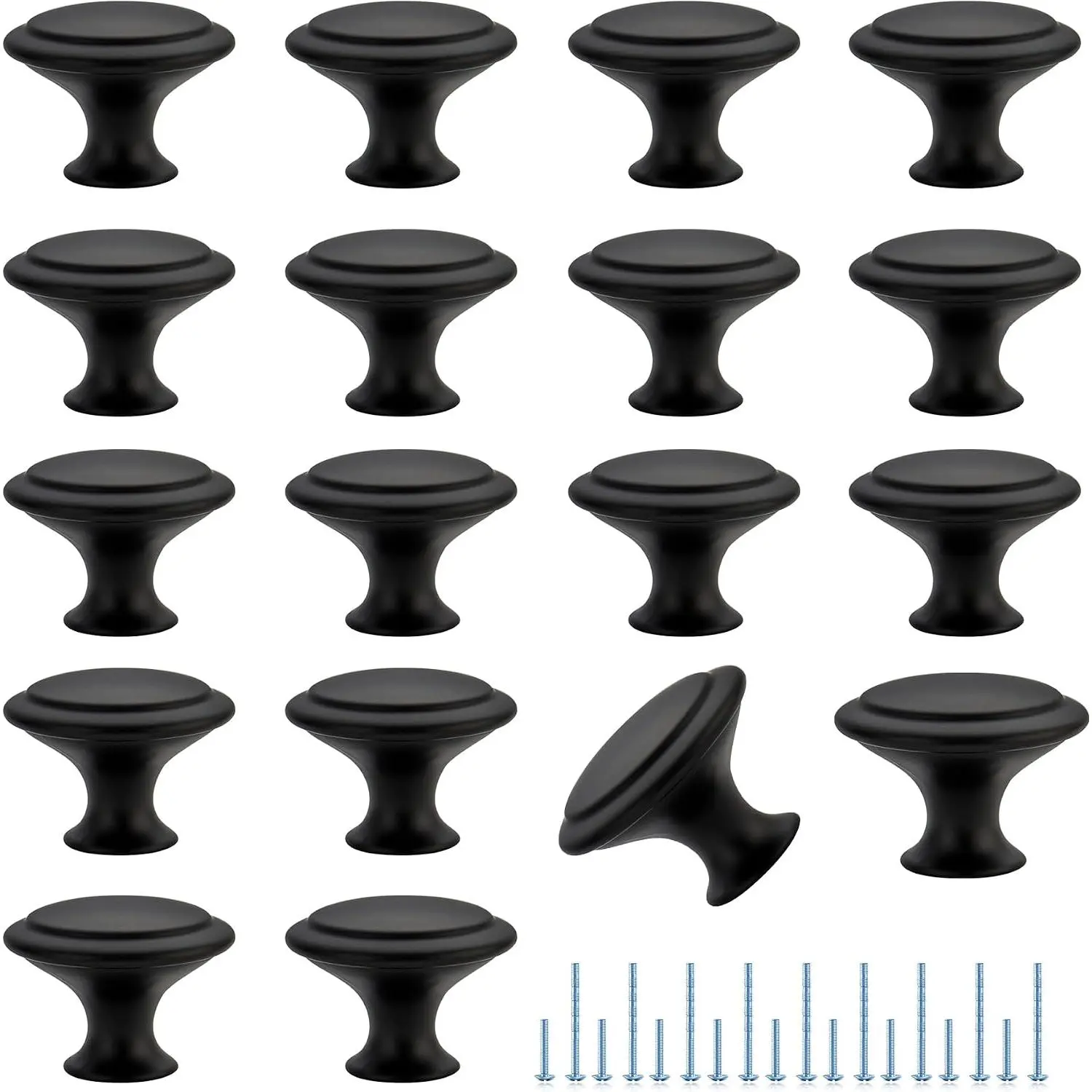 18 Pack Matte Black Cabinet Drawer Hardware 30mm Kitchen Cabinet Knobs Drawer Pulls with Installation Screws for Dressers Kitchens Cupboard