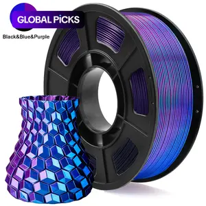 Silk PLA Tri Color Filament 1.75mm 3D Printer Filament, Coextrusion Blue Purple Black Tri-Colors Metal-Like Shiny Silk PLA Filament, 250g (0.55lbs) 1 Spool, Dimensional Accuracy +/- 0.03 mm #GLOBAL PICKS