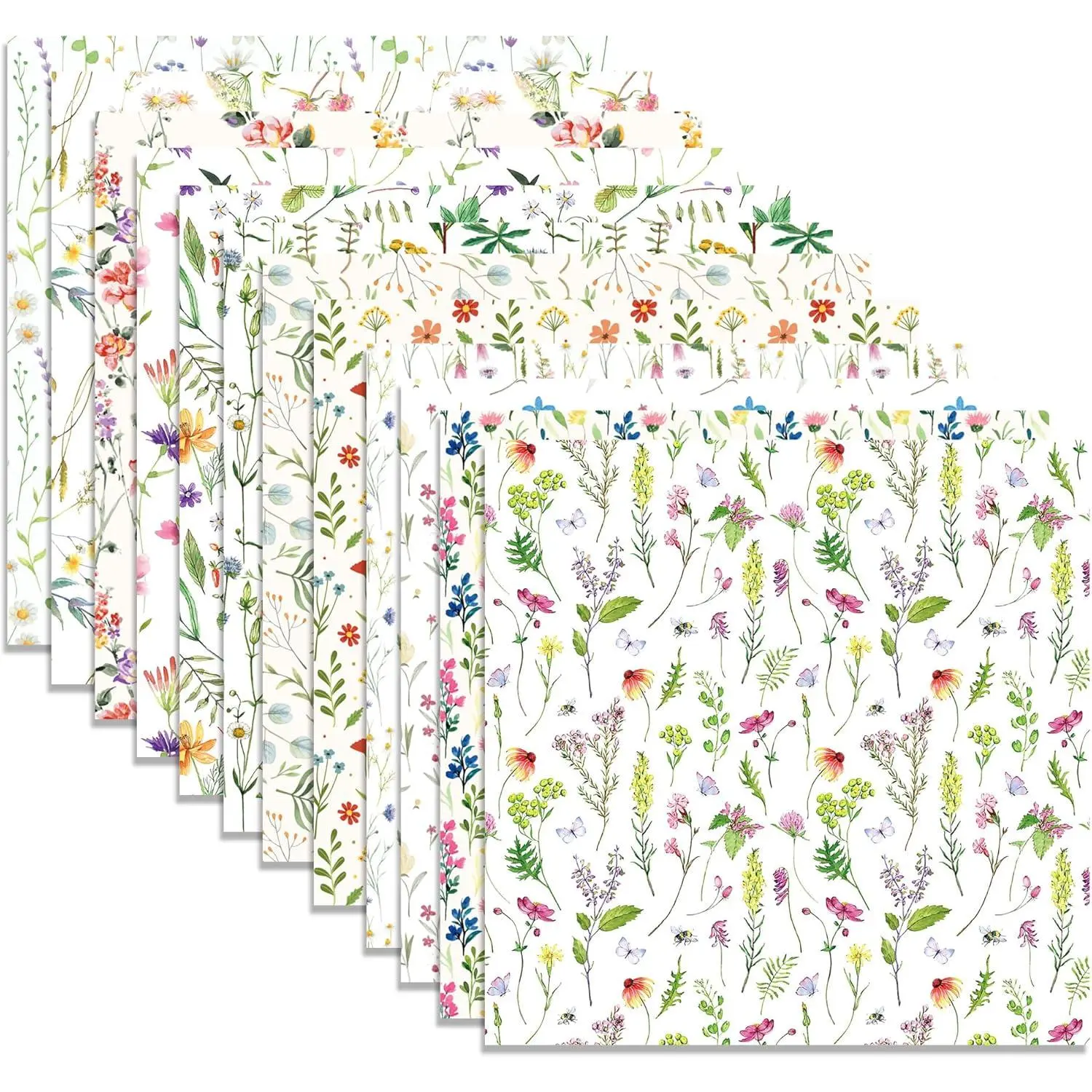 24 Sheets Wildflower  Paper 12" x 12" Spring Wildflower Scrapbook Paper Pad Double-Sided Little Broken Flower Butterfly Patterned Decorative Craft Papers Floral Patterned Cardstock Papers