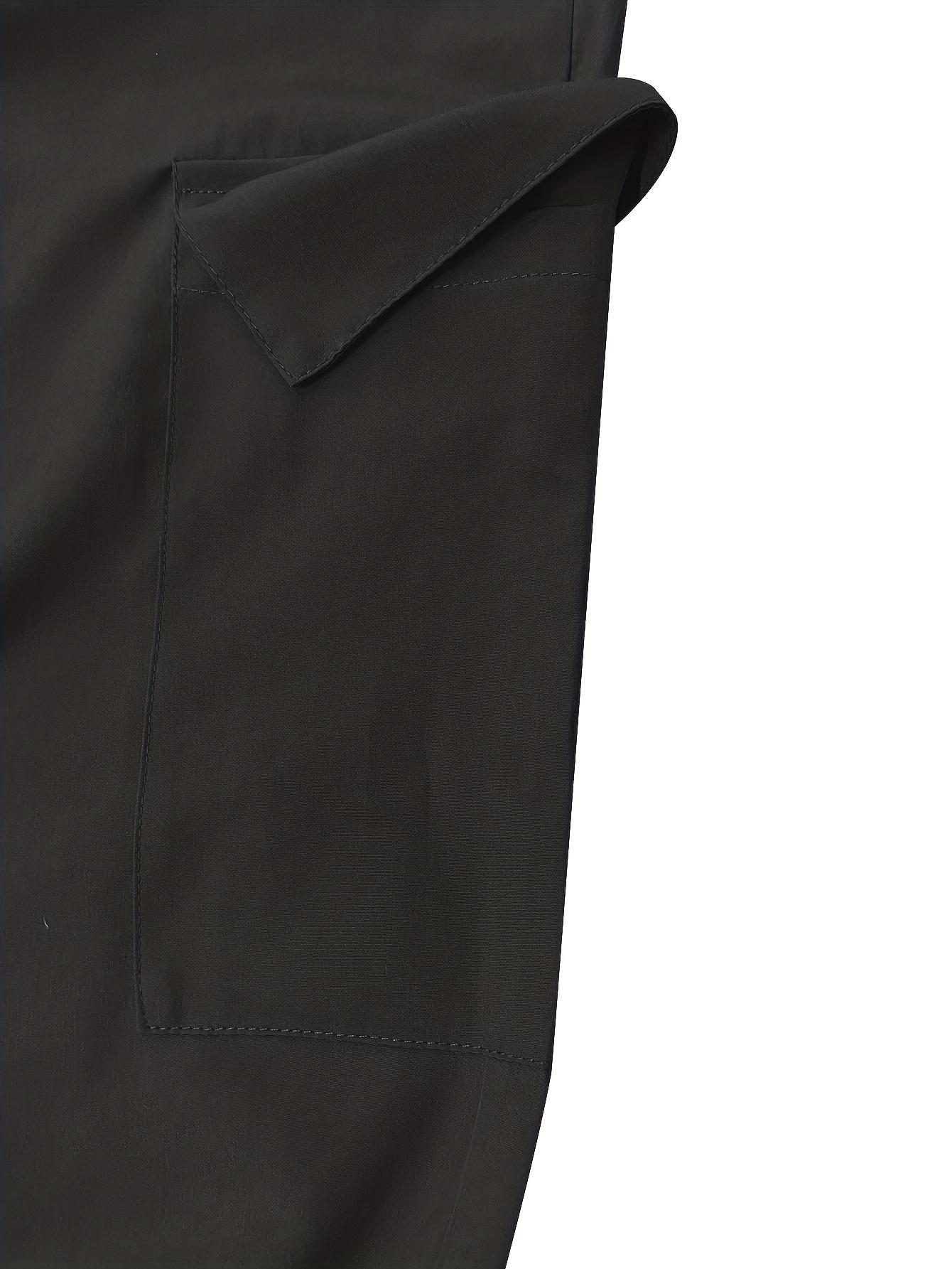 Women's multi pocket zipper workwear straight leg casual pants Drawstring elastic waist outdoor fitness pants Multi colored versatile functional straight leg pants for daily commuting