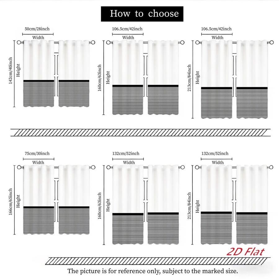 2Pcs Modern Minimalist Horizontal Stripes Black And White Sun Blocking Curtains Digital Printed Rod Pocket, Window Treatment For Bedroom Office Kitchen Living Room Study Home Decor