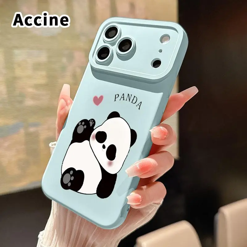 Large Window Phone Case for iPhone 17 Air 16 15 14 13 Pro Max Plus Cute Panda Design Pattern Shockproof Silicone TPU Bumper Drop Protection Soft Cover