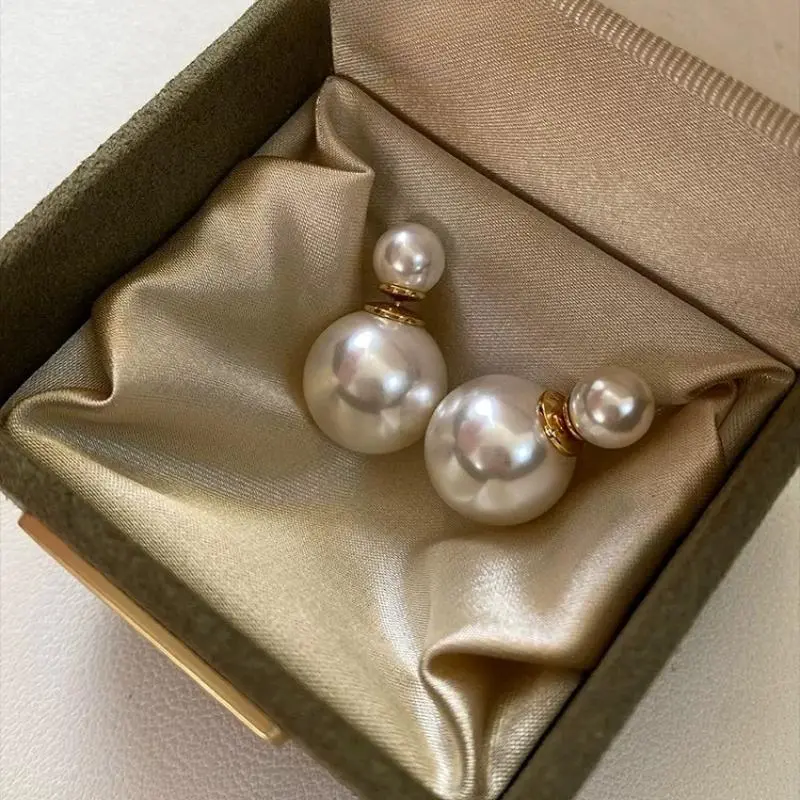 Two Sides Wear Double Bead Stud Earrings For Women French Niche Luxury Elegant Earrings Ideal Daily Wear Jewelry Gift For Girlfriend Wife