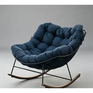Comfortable Electroplated Circular Contemporary Rocking Lounge Chair with Cushions, Outdoor Patio Furniture for Garden Porch