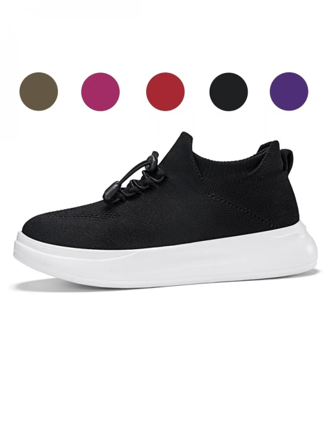 Women's Purple Knit Platform Casual Trainer Shoes, Quick Lace Slip-on Walking Sneakers