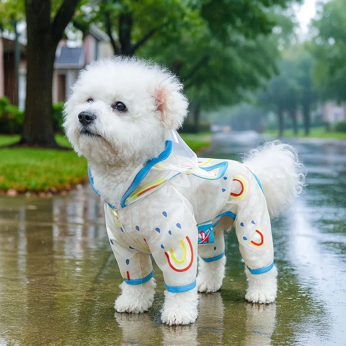 Spring And Summer Cat And Dog Clothing Rainbow Raincoat Rainy Season Raincoat Four Legged Raincoat