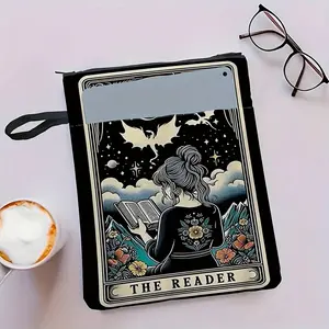 Reading Girl Starry Book Cover Folder, Humorous Illustrations, Washable, Durable Fiber, Fantasy Art, Perfect Gift for Book Lovers