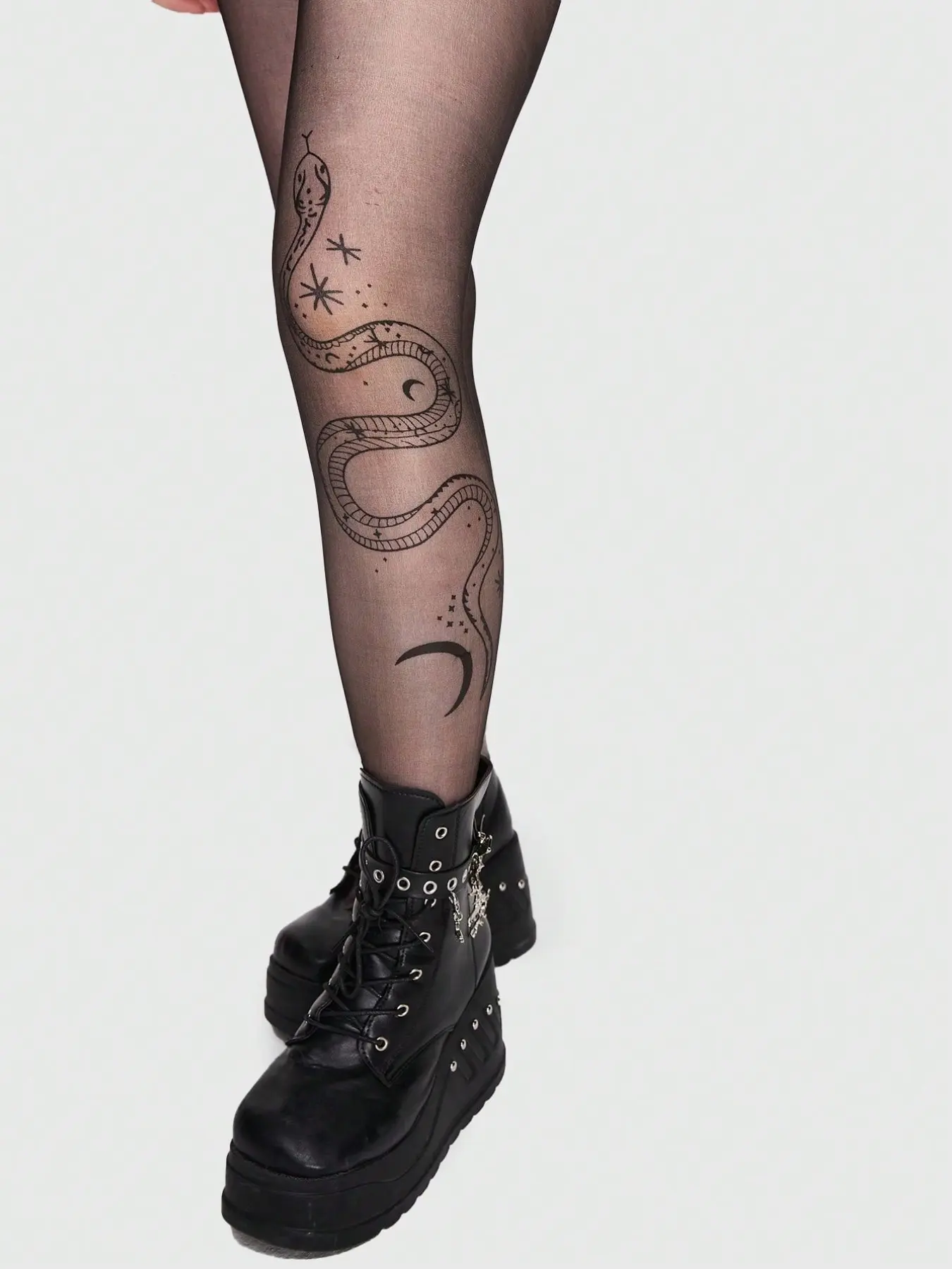 Vintage Star Map Venom Snake Print Silk Stocking, Ultra-Thin Transparent Tattoo Feel, Dark Sexy Style, Slimming Full-Length Pantyhose