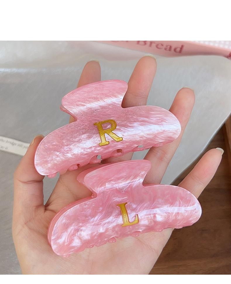 Pink Iridescent Gold Foil Initial Letter Hair ClawClips | Large Acrylic Half Moon Claw Clip for Thick Hair | Hair Claw for Updo Hairstyle #clawclips#