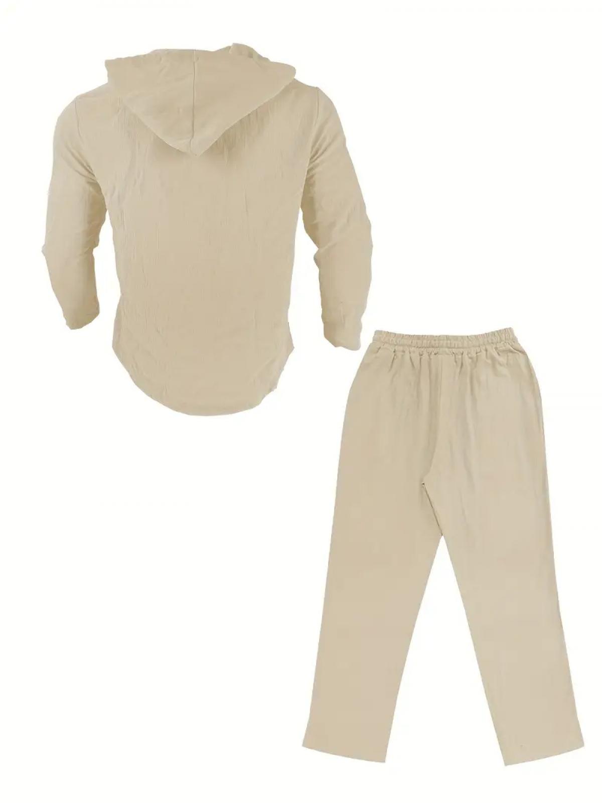 2-Piece Set Men's lightweight  Trendy Hooded，Made From Soft Linen，Casual Vacation Style, Loose Fit Breathable Fabric,Long Hoodie & Wide-Leg Pants, Summer Wear outdoorfun Sweatshirt Clothes Fashion Trouser
