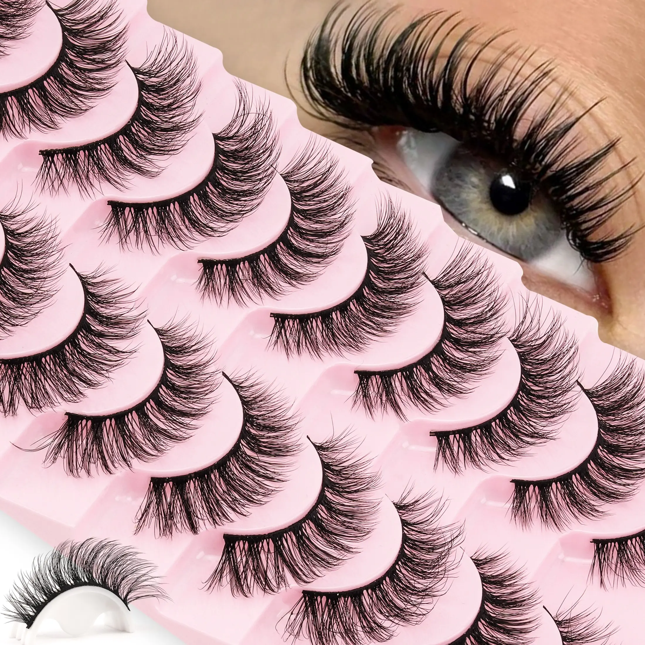 10 Pairs Fluffy Natural Long False Eyelashes, Stem D Curl European Style, Volume & Length Enhancing, Perfect for Daily Use