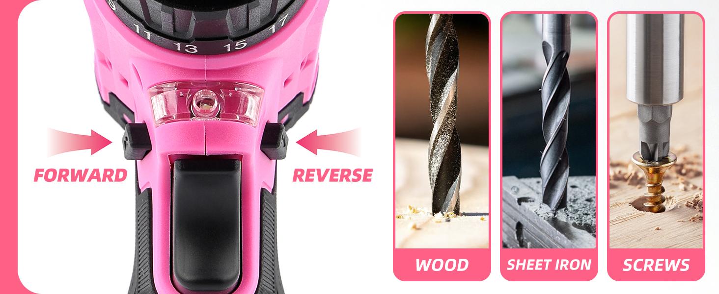 147 Piece Pink Power Drill Drivers Tool Set with 12V Cordless Drill, Professional Household Home Tools Kit Set, DIY Pink Electric Drill Cordless Hand Tool Box for Women