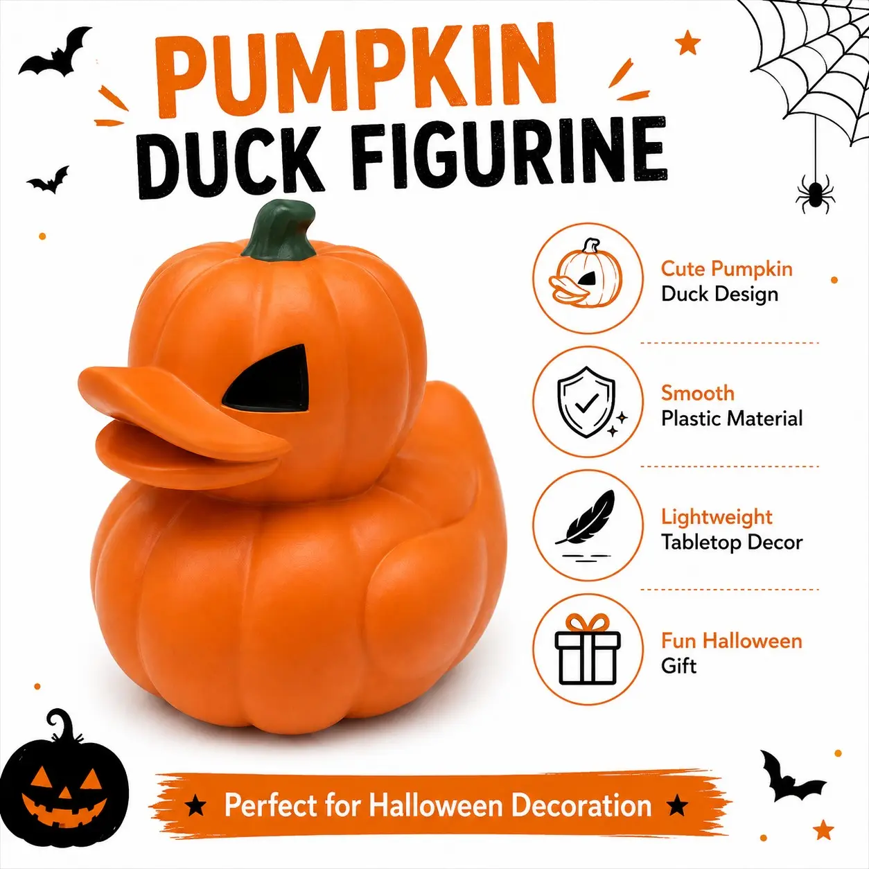 Halloween Pumpkin Duck Ornament, Cute Pumpkin Shape Duck Decoration, Mini Desktop Decor, Funny Halloween Home Bedroom Table Decor Gift