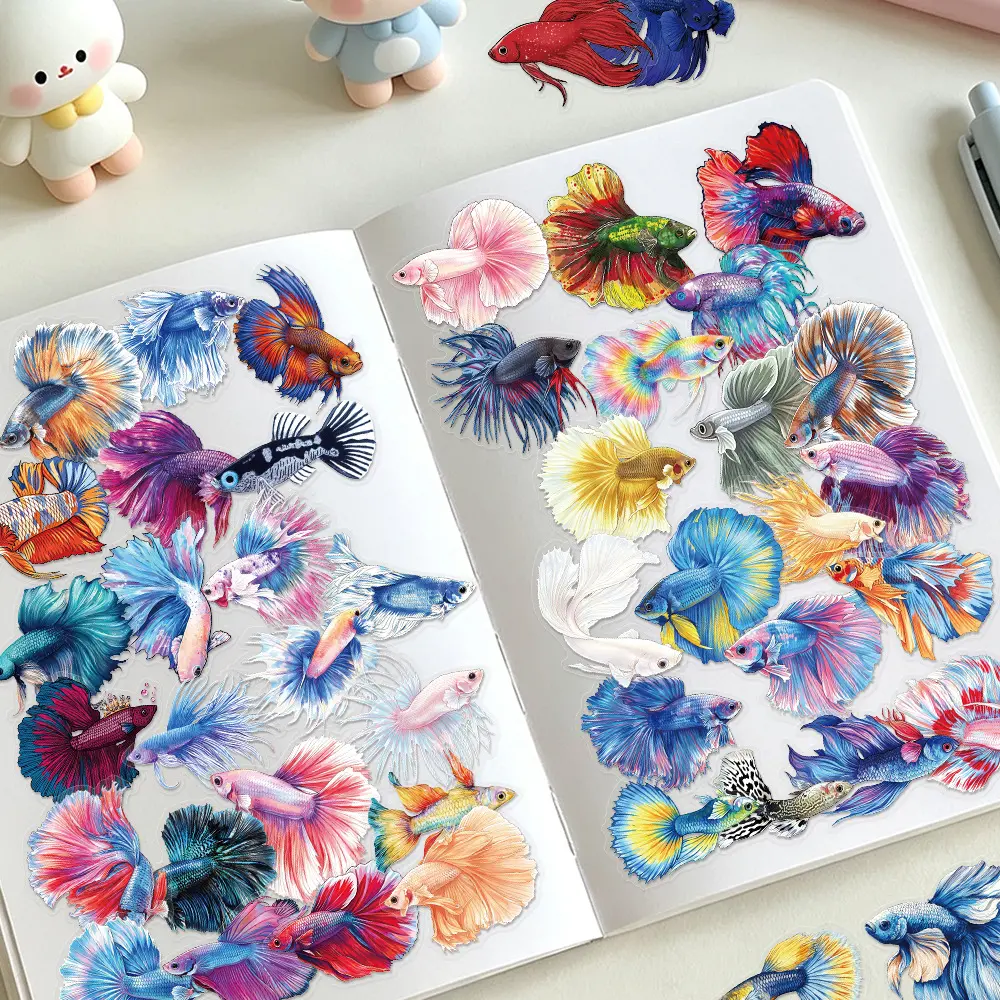 50 Pieces of Guppy Fish Clear PET Graffiti Stickers, Waterproof DIY Decorative Creative Stickers Suitable for Luggage, Phone Cases, Laptops, Helmets and Skateboards