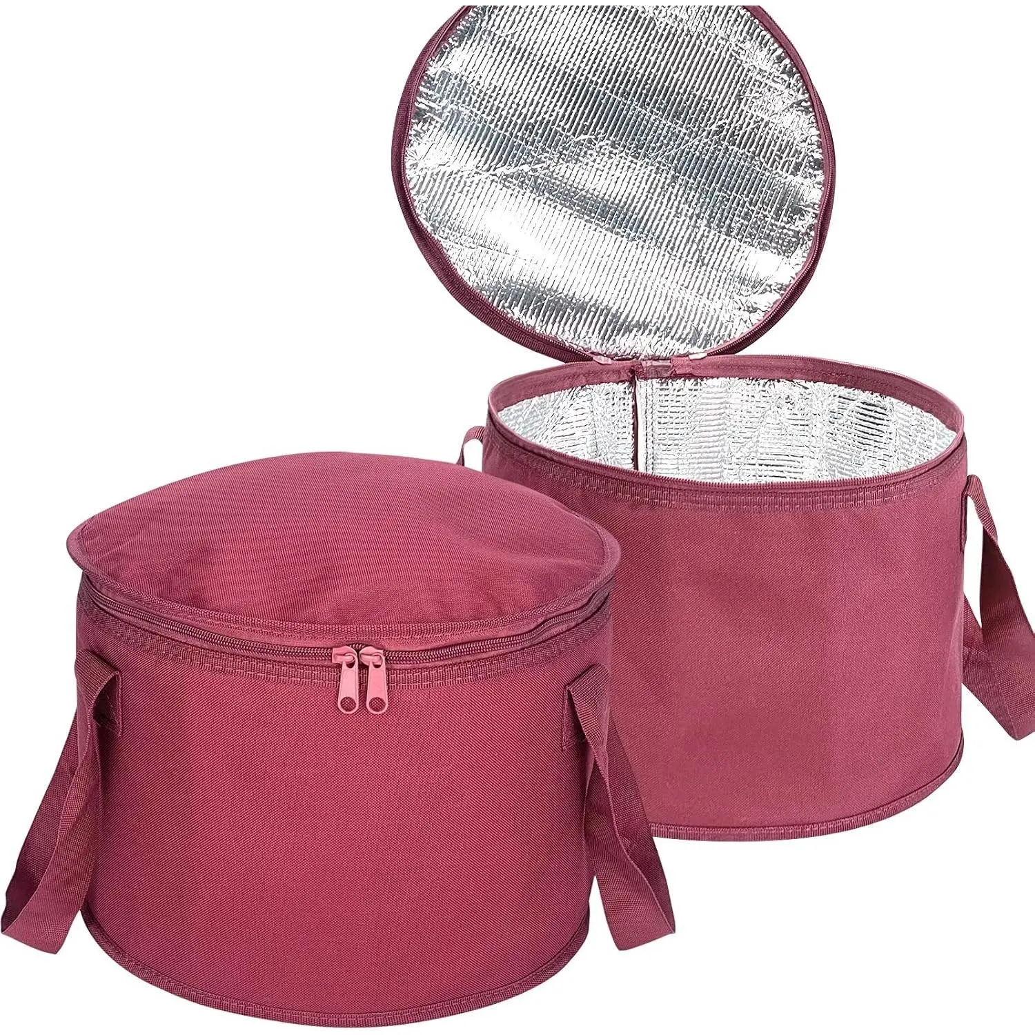 2 Pack Round Casserole Carrier Insulated Bags, Pie Tray, Insulated For Cold, 12.5 In Pie Carriers For Transport (Red)