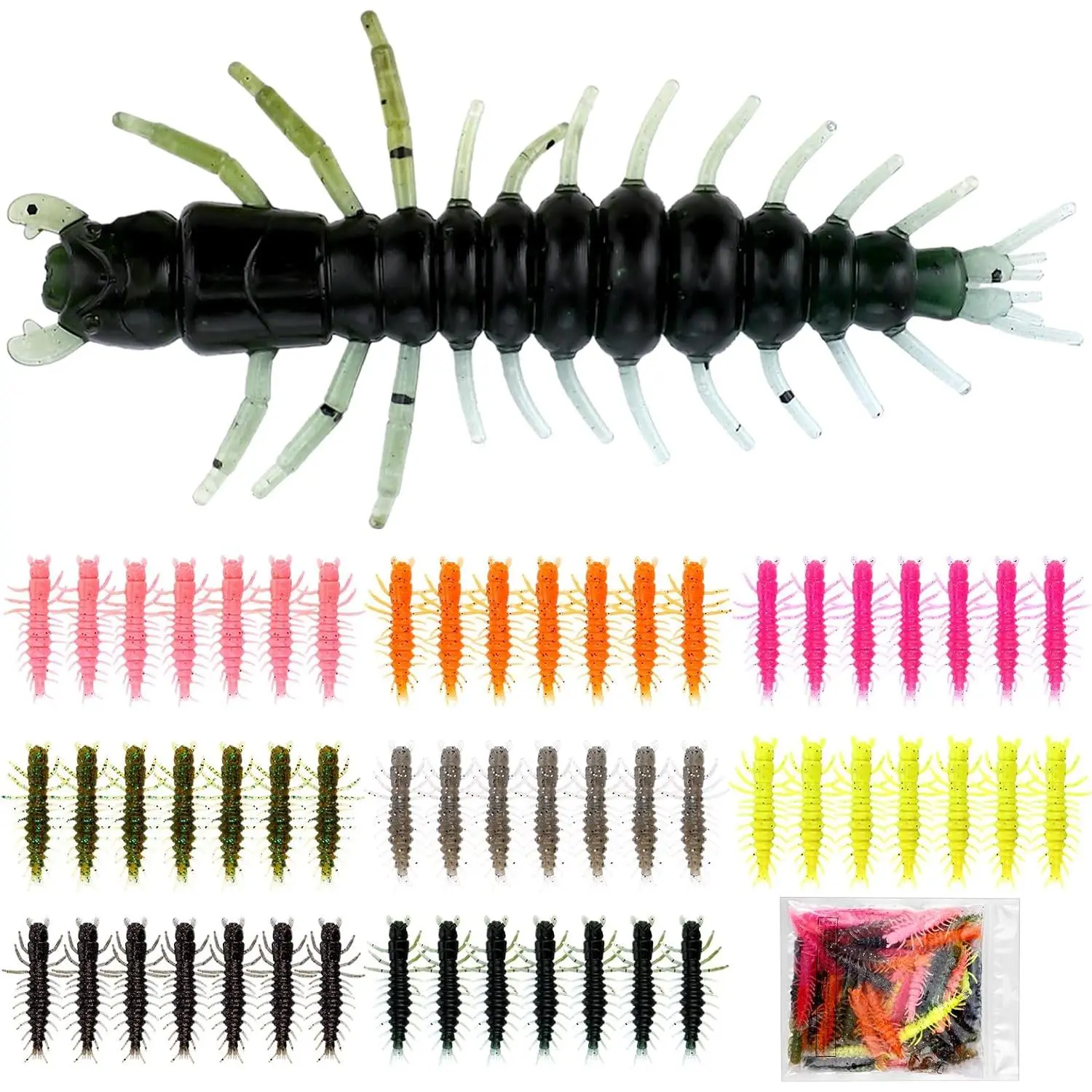 64 Pcs Hellgrammite Fishing Lures 2 Inch Fishing Worm Lures Soft Plastic Hellgrammite Fly Realistic Fish Bait Artificial Freshwater Saltwater