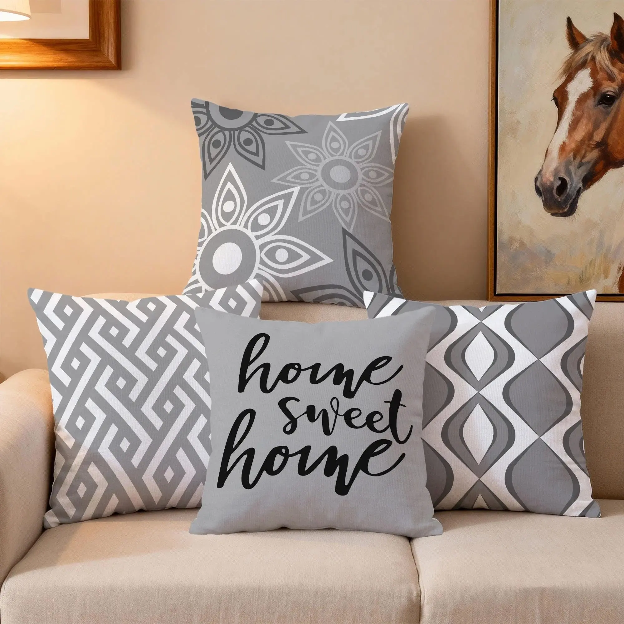 4-piece Bohemian-style grey geometric pattern throw pillow covers, with zipper closure, machine washable, suitable for living room, bedroom, sofa, car decoration, and seat cushion covers (only includes the pillow covers, not including the pillow cores).