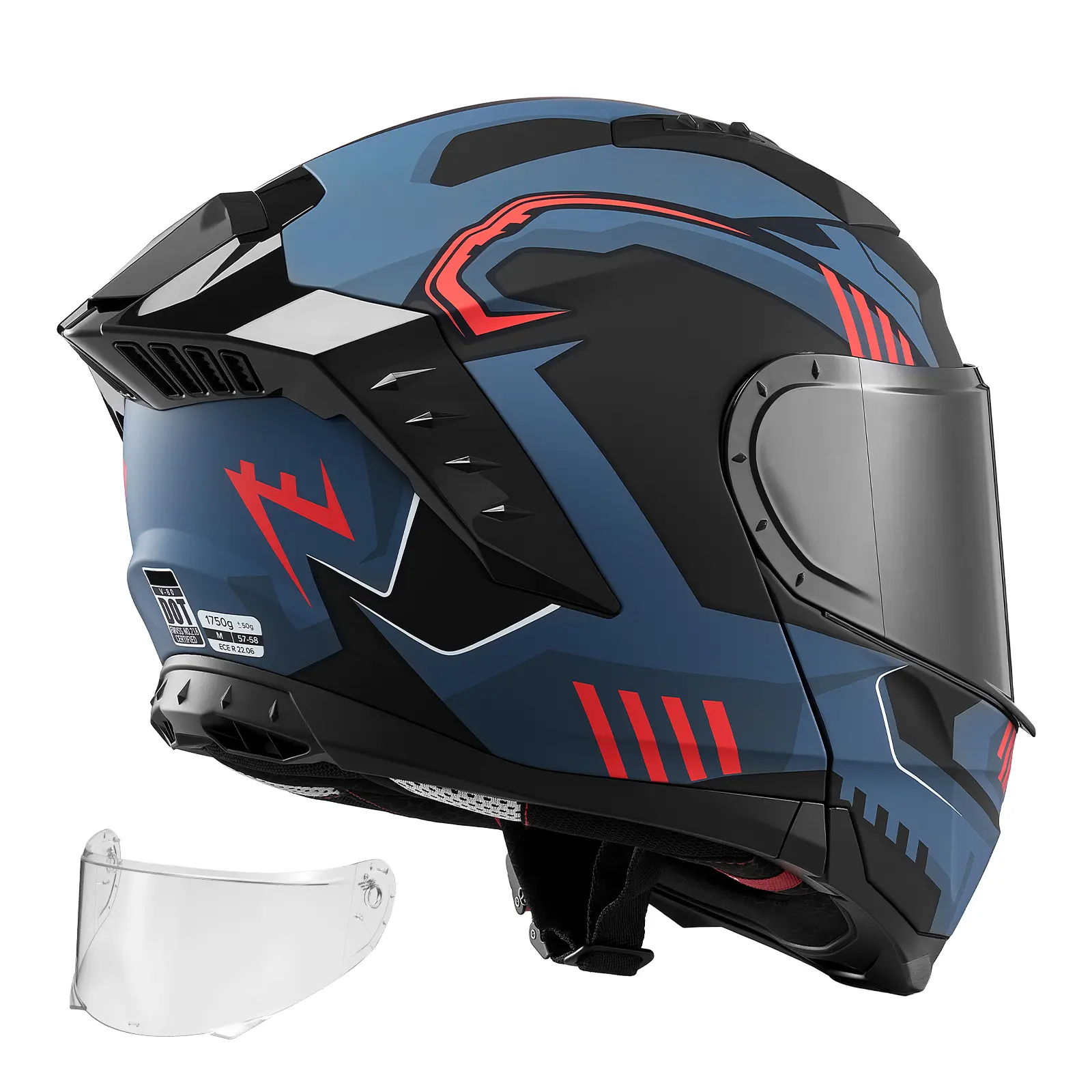 Modular Motorcycle Helmet, Flip up Full Face Helmet with Dual Visor, Lightweight Comfortable Adult Motocross Street Bike Helmet for Men and Women - DOT & ECE Approved (M Size)