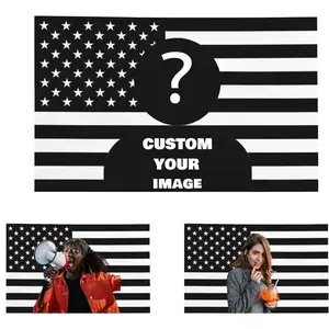 Custom American Flag Tapestry 5ft x 3ft 60in x 40in Personalized Photo Wall Hanging Tapestry, Black White USA Stripe Picture Tapestry for Bedroom Dorm Living Room Party Decor, Peach Skin Fabric Unique Gift for Dad Friends Family Couples Pets
