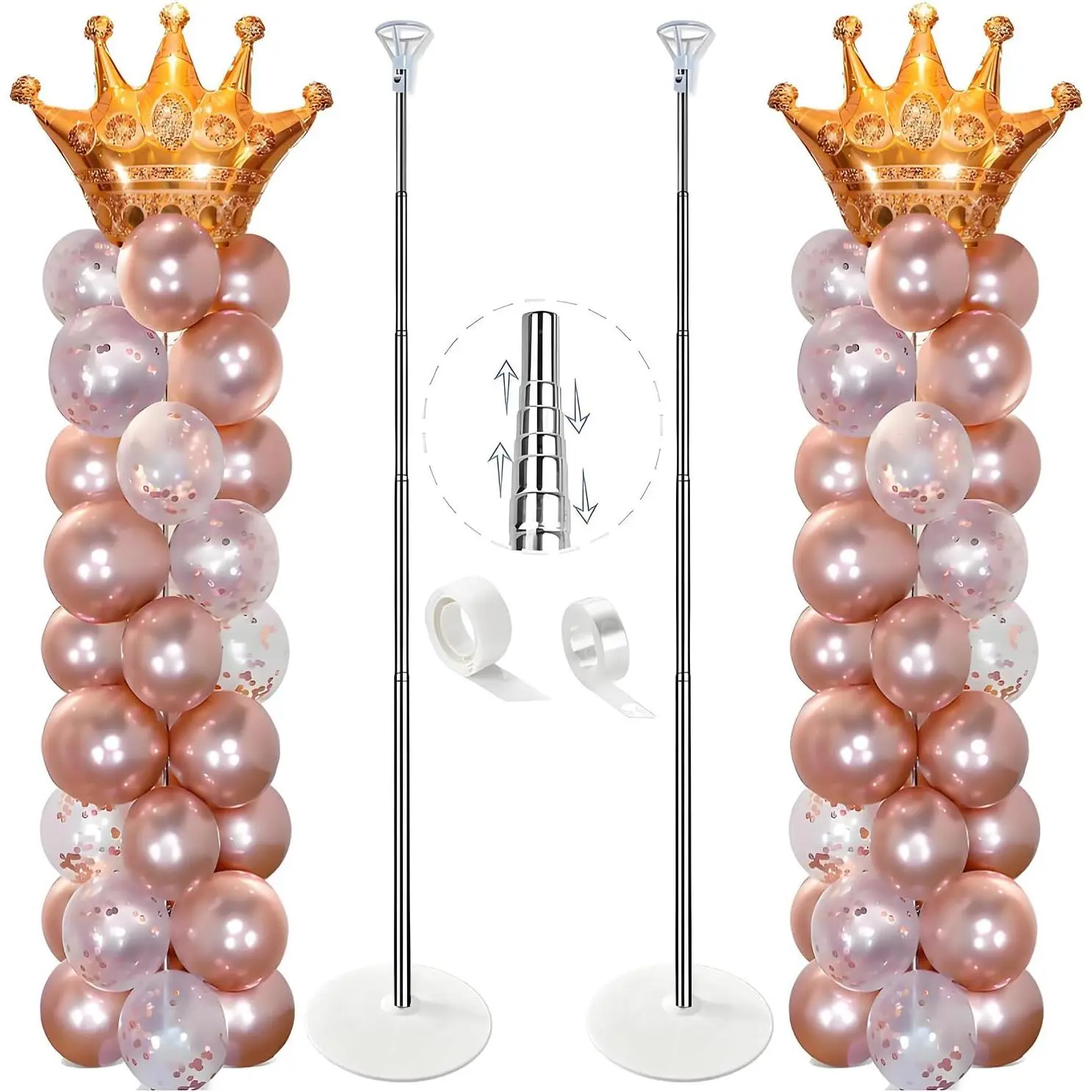 Balloon Column Stand Kit Set of 2, 7ft Height Adjustable Balloon Arch Kit, Metal Telescopic Pillar Balloon Stand, Birthday Party, Graduation, Wedding Christmas Decorations
