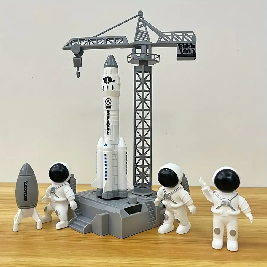 Launchable Rocket Kit Launch Toy Space Rocket Launch Pad Space Station Model Assembled Toy Space Launch Vehicle Airplane Astronaut Spaceship Birthday Gift New Year Gift