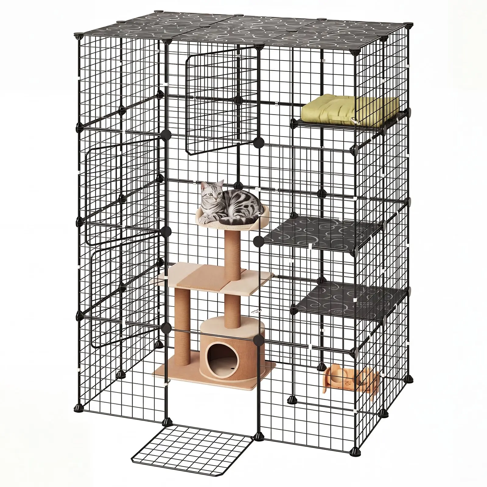 【DealsForYouDays】VEVOR 4-Tier Large Size Metal Wire Cat Cage, 40.98"x27.99"x55" Detachable Indoor Playground Kennel Crate with 4 Doors, DIY Enclosure for 1-2 Cats/Kittens, Black
