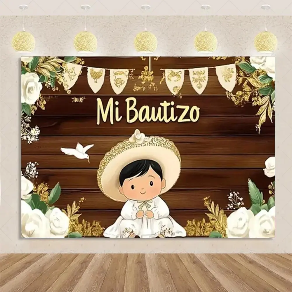 First Holy Communion Polyester Religious Backdrop Banner - Baptism Christening Photo Booth Wall Decor, Gold Cross & Chalice Tapestry, Indoor-Outdoor Home Decor Supplies for Room, Wedding, Father's Day Gift (Bag Included)