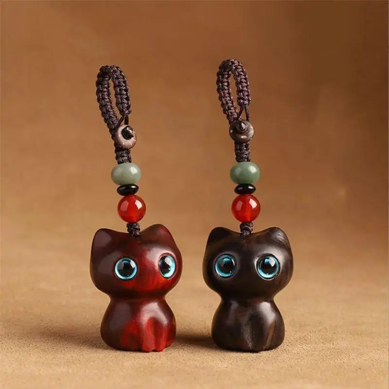 Anime Cat Handmade Wooden-Beaded Small Portable Keychain, Handmade Craft Fashion Accessory for Women’s Bags & Phones