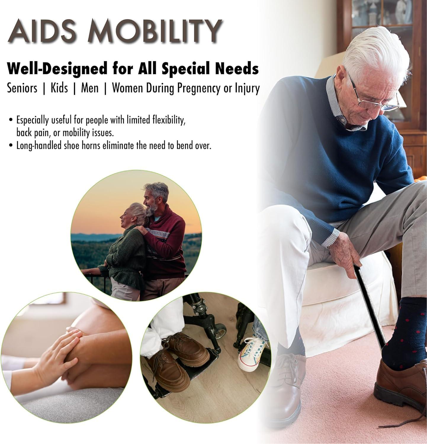 2-Pack Plastic Shoe Horns Set – 17.7" Extra Long Handle for Elderly & 10" Portable Travel Size, Long Handle Shoehorn for Men, Women, Kids, Ideal Gift for Seniors