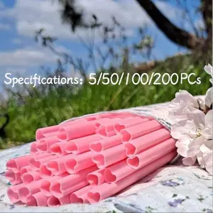 Heart-Shaped Reusable Plastic Straws Utensils, 5/50/100/200 Pieces, Ideal for Valentine's Day, Wedding Parties, Casual Use