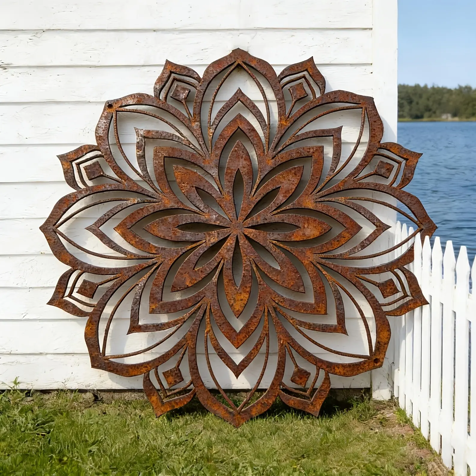 Rustic Abstract Geometric Pattern Design Mandala Wall Decor, Rural Mandala Silhouette Outdoor Decoration, Metal Sculpture Gift, Courtyard Corridor Ornament