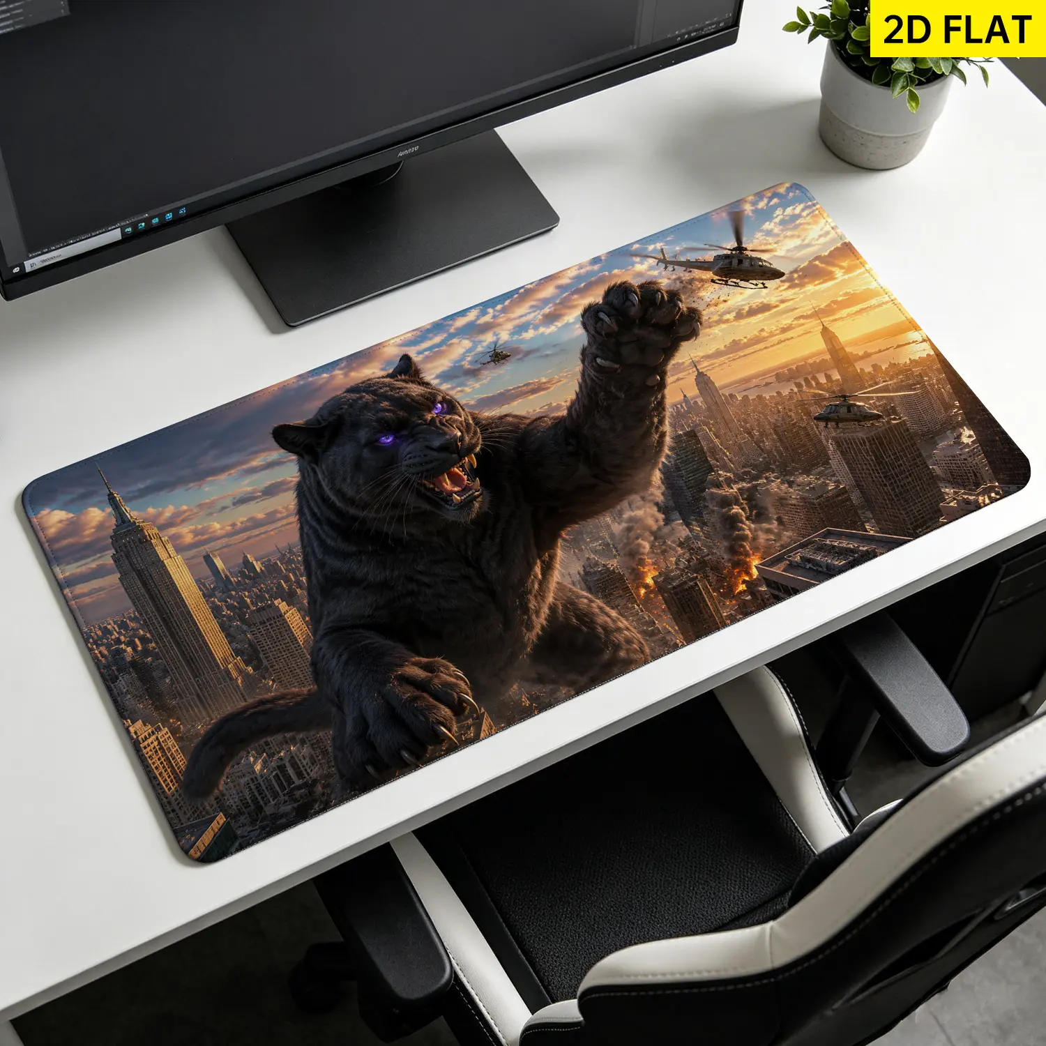 Extra Large giant black panther city battle Mouse Pad, Non Slip Rubber Pad, Desktop Decoration Drotection Pad, Washable, Lock Edge Multi Size, Premium Multipurpose Mousepad For Home, Office, Gift for Family and Friends