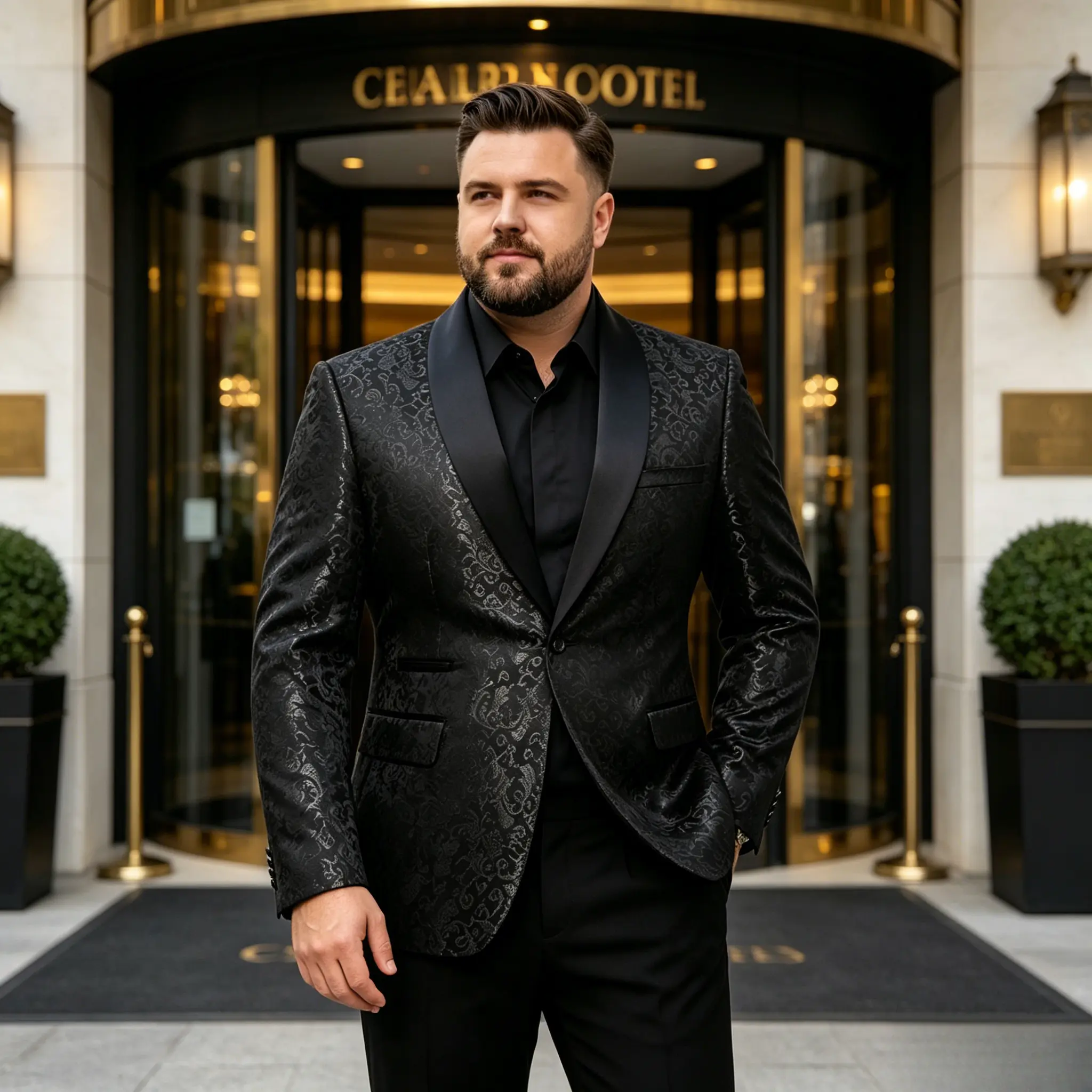 Big & Tall Men's Classic Chic Plain Satin Long-Sleeve Formal Tuxedo Single Blazer - Polyester Menswear Formal Wear Fit-Focused Evening Outerwear, Black, Elegant, Fabric, Suit, Embroidery, Gentleman Style, Fitted, Pocket, Slimming, Solid, All Season, Dry C