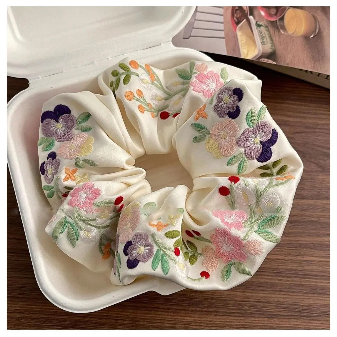Floral Embroidery Women Scrunchies Hair Band Elastic Ponytail Holder Hoop Scrunchy Rubber Band Hair Accessories Fashion Headwear
