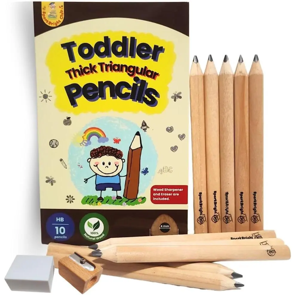 Triangular Pencils for , Thick   for Beginner,  Ages 2-4,  &   Grip, Break-Resistant 4mm Core, 10 Pre-Sharpened #2 Pencils with Sharpener & Eraser