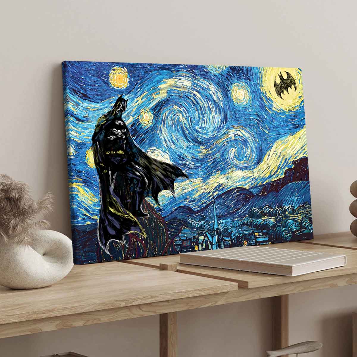 Van Gogh's Starry Sky Pattern Canvas Painting with Frame, Colorful Designs, Modern Art Bat Character Posters, Wall Art Decor for Home Living Room Bedroom Office #GLOBAL PICKS