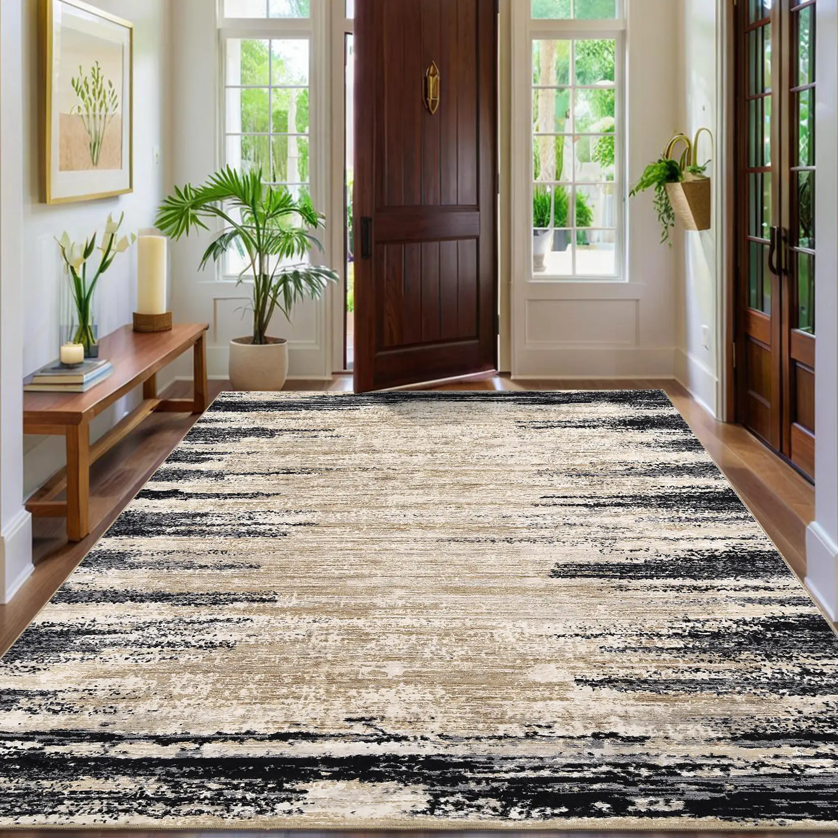 Modern Abstract Area Rug - Washable, Non-Slip, Low Pile, Collapsible, Soft, Non-Shedding Carpet for Living Room, Bedroom, Dining Room, Office