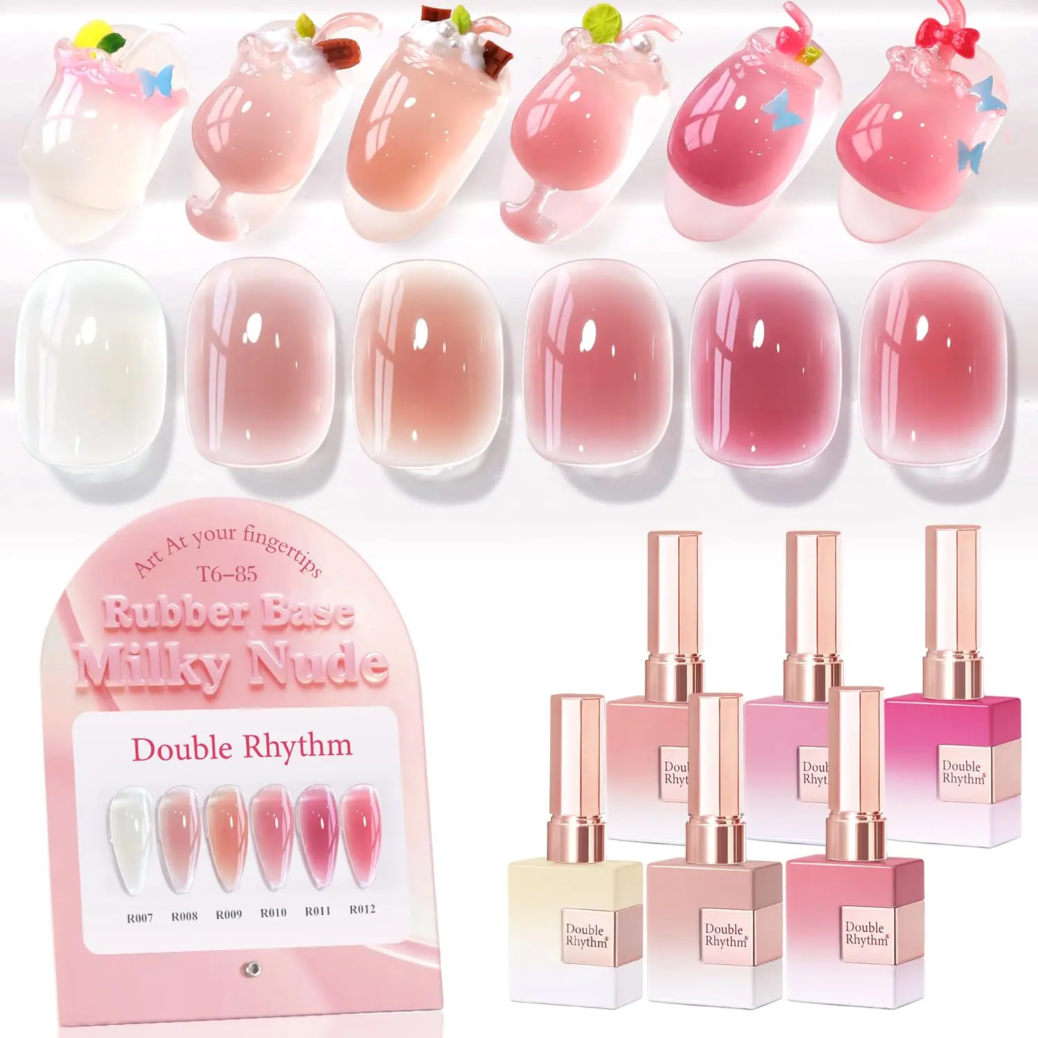 6-Piece 15ml Nail Polish Set - Jelly Rubber Gel Builder, Base & Nail Strengthener Kit with Gel Finish for Thick Extensions, Milky Nude/Pink/Purple Colors (Camping & Hiking Tent Accessory Compatible)