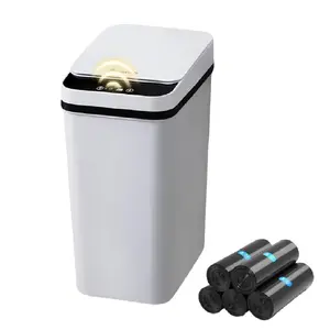 Bathroom Trash Can 2.6 Gallon Automatic Small Garbage Can with Lid, Slim Motion Sensor Plastic Narrow Trash Bin for Bedroom, Kitchen, Office (A-Basic Battery Supply-Grey, 1 Pack(2.6 Gallon))